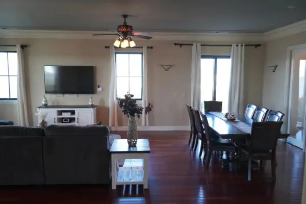 A Dining Area With Wooden Furniture