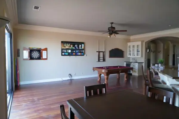 A Dining Area With Wooden Table