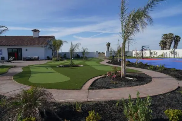 An Outdoor Garden Area With Palm Trees